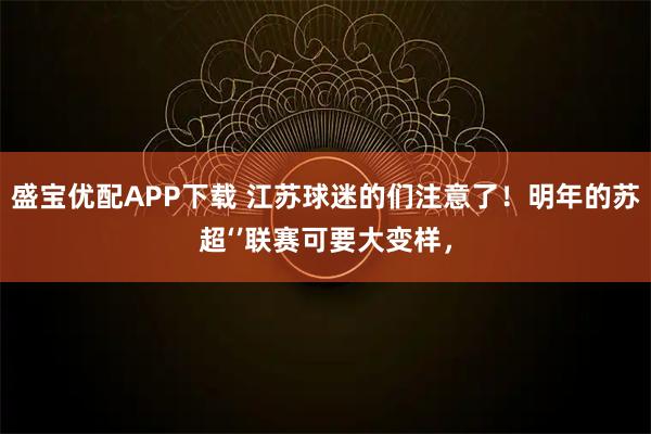 盛宝优配APP下载 江苏球迷的们注意了！明年的苏超‘’联赛可要大变样，
